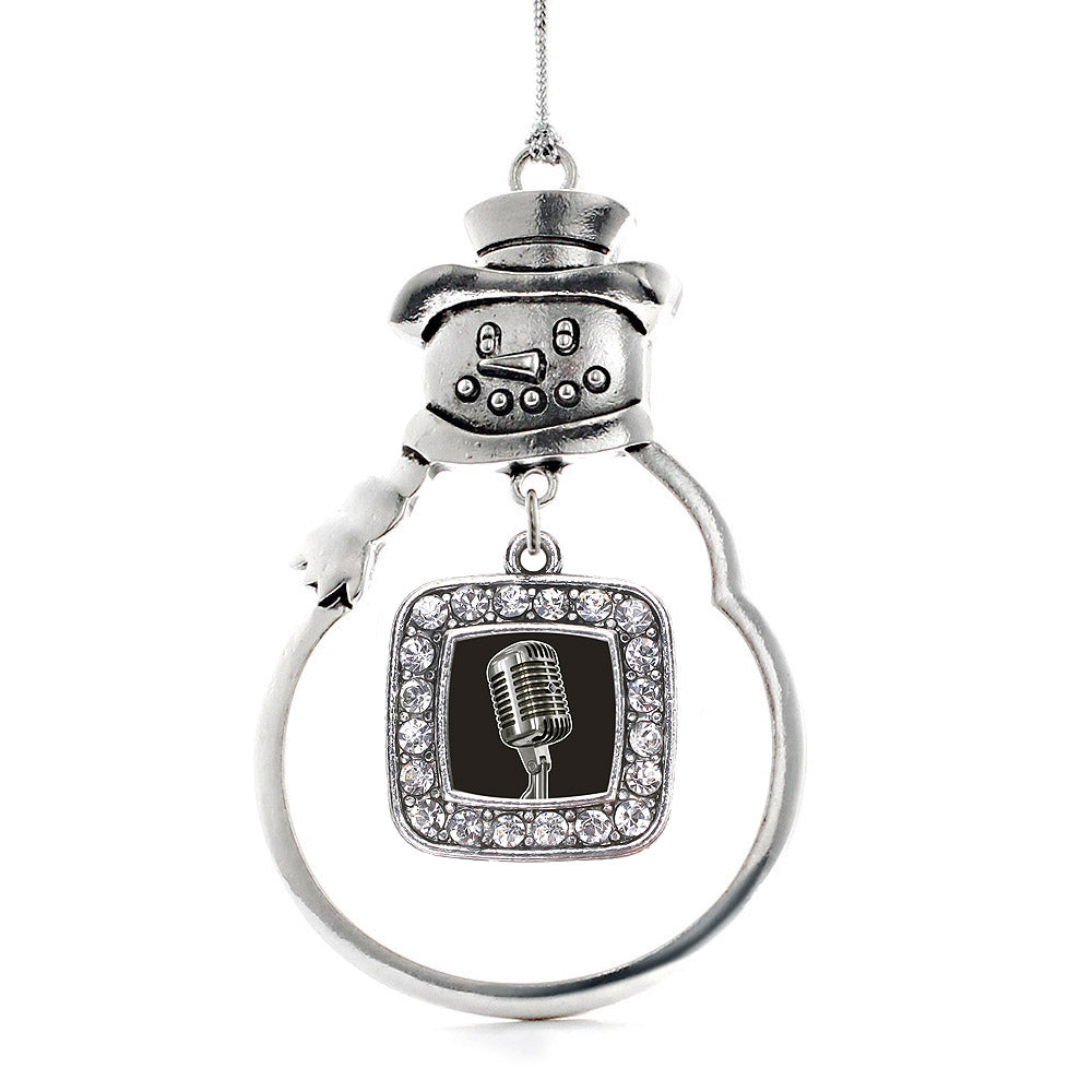 Silver Microphone Square Charm Snowman Ornament
