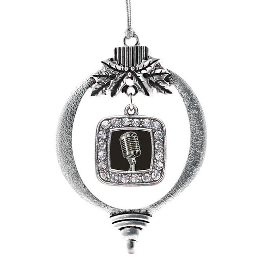 Silver Microphone Square Charm Holiday Ornament