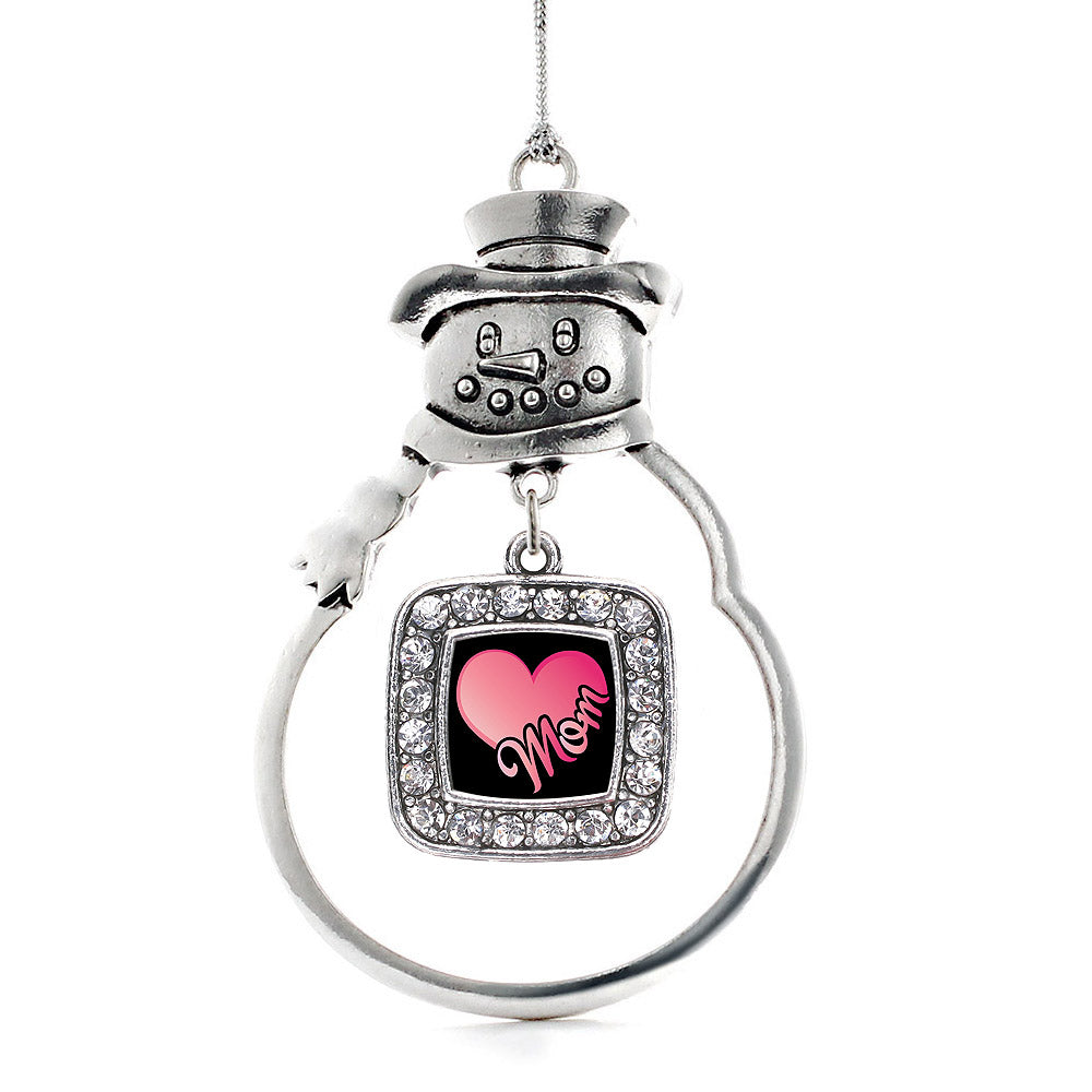 Silver Mom Square Charm Snowman Ornament