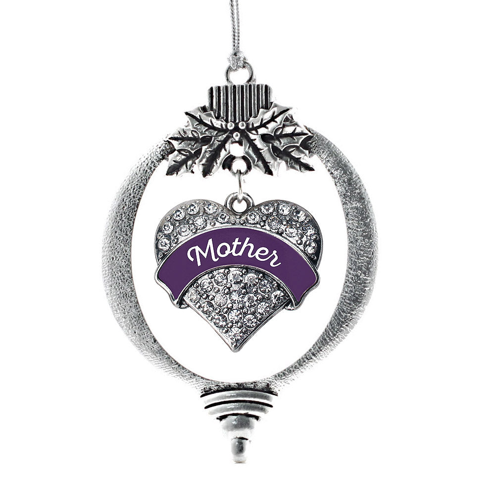 Silver Plum Mother Pave Heart Charm Holiday Ornament