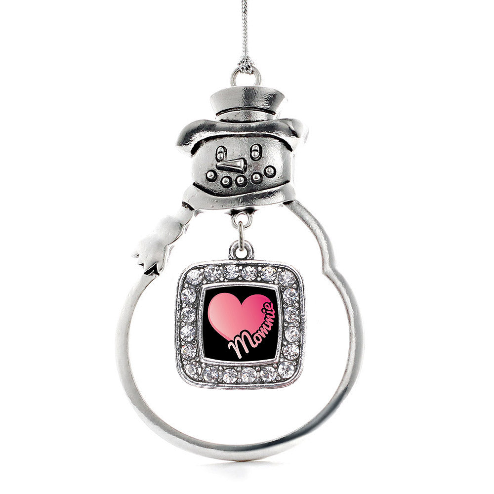 Silver Mommie Square Charm Snowman Ornament