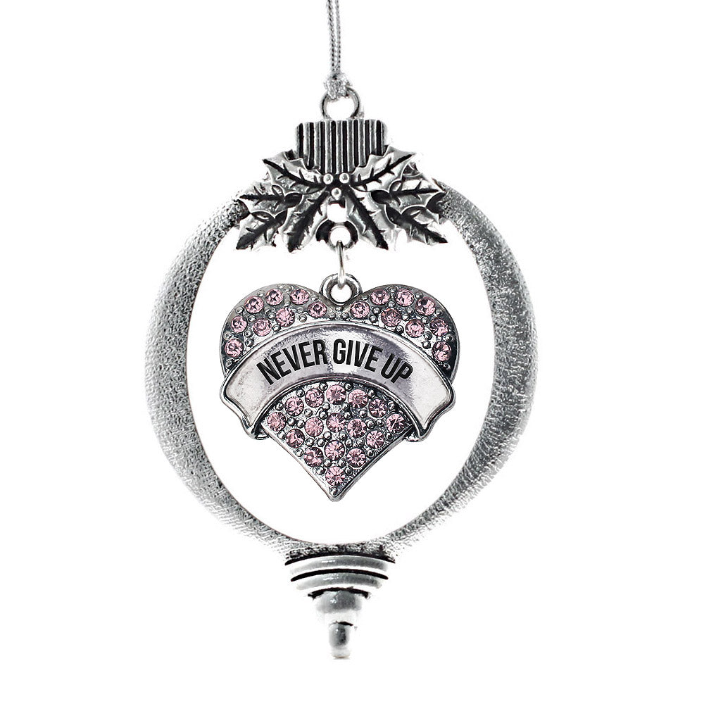 Silver Never Give up Pink Pink Pave Heart Charm Holiday Ornament