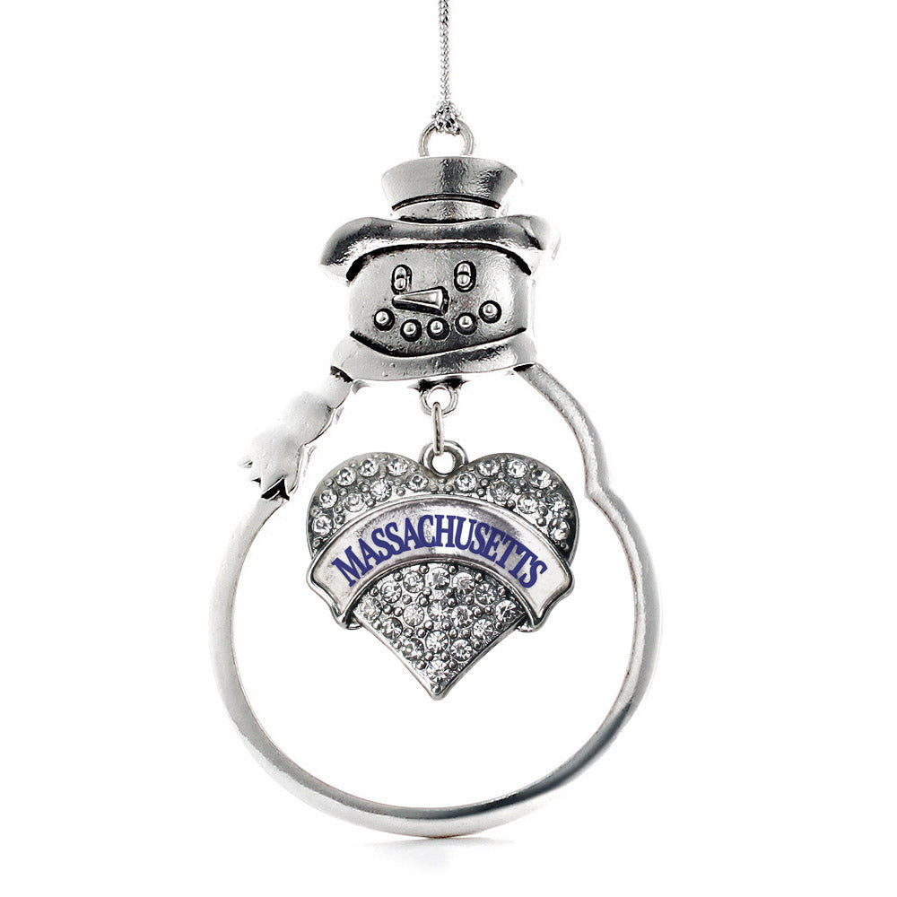 Silver Massachusetts Pave Heart Charm Snowman Ornament