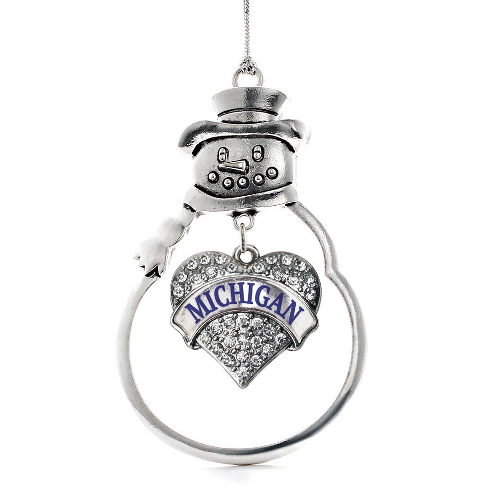 Silver Michigan Pave Heart Charm Snowman Ornament