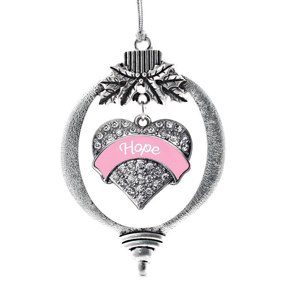 Silver Pink Script Hope Breast Cancer Support Pave Heart Charm Holiday Ornament