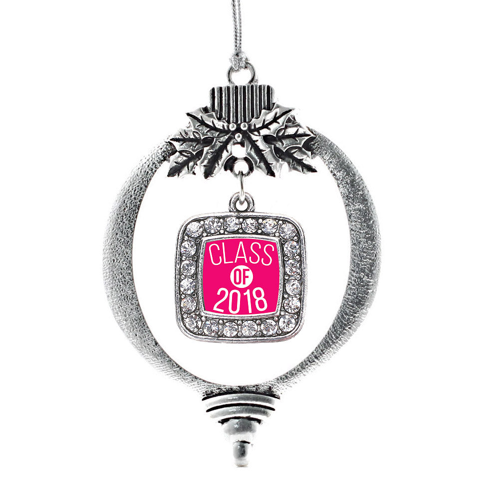 Silver Fuchsia Class of 2018 Square Charm Holiday Ornament
