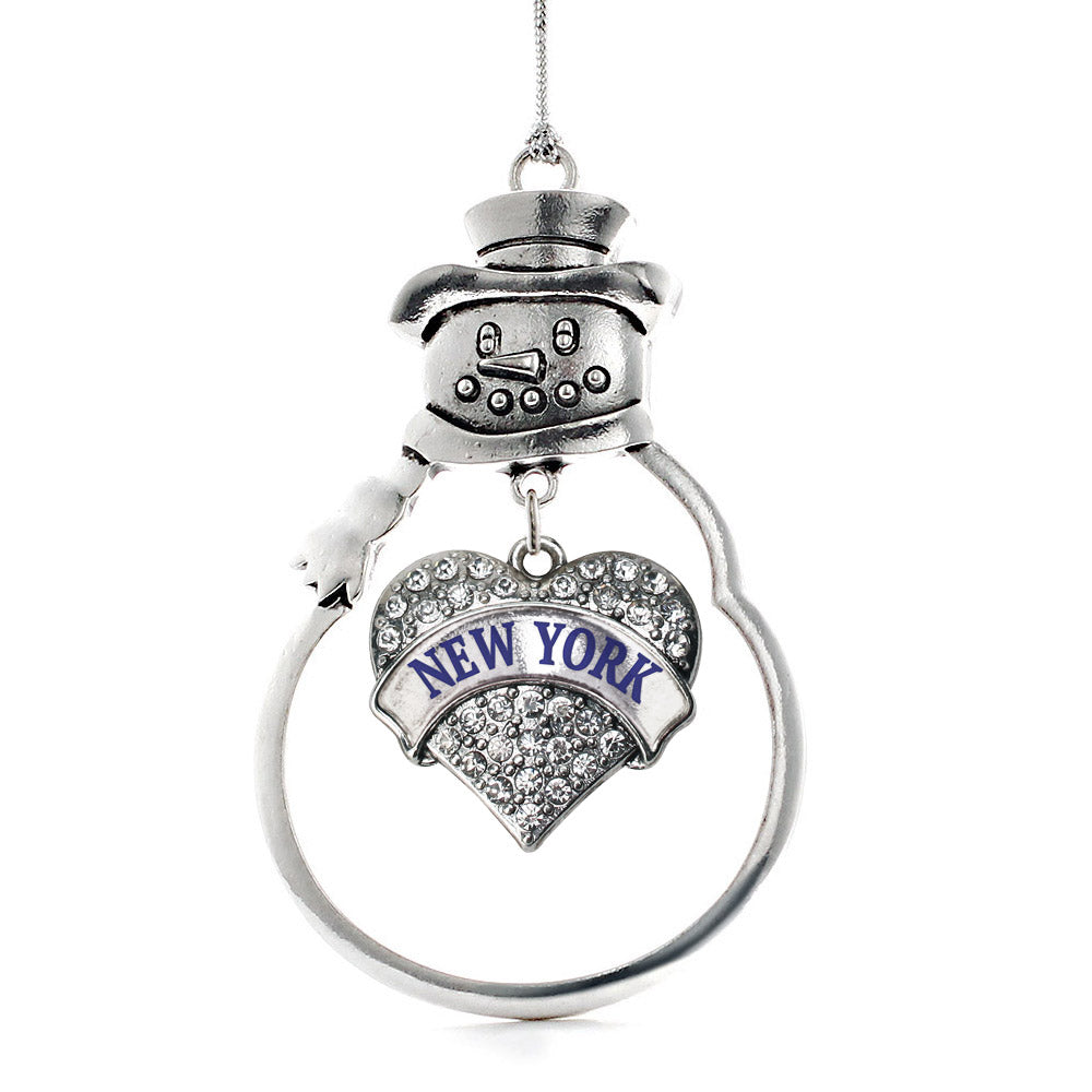 Silver New York Pave Heart Charm Snowman Ornament