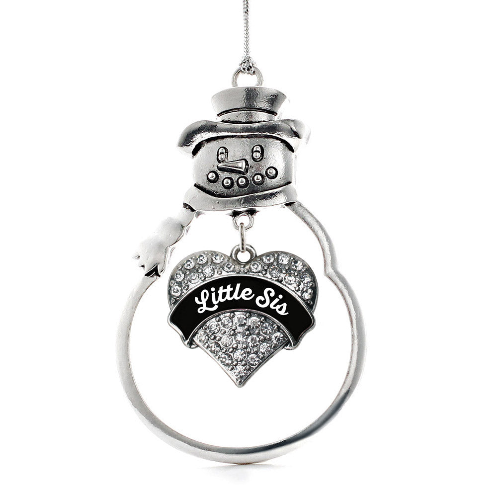 Silver Black and White Little Sister Pave Heart Charm Snowman Ornament