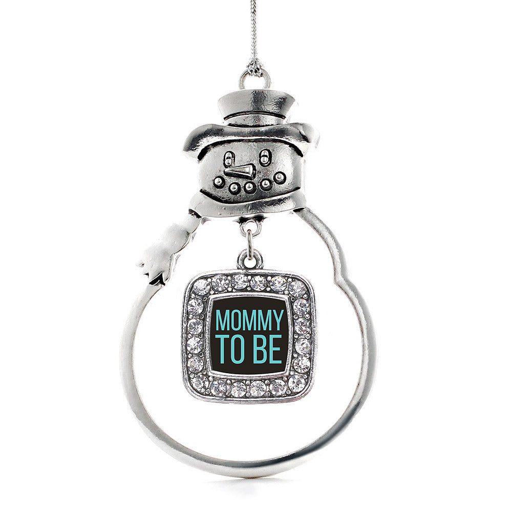 Silver Mommy To Be Blue Square Charm Snowman Ornament