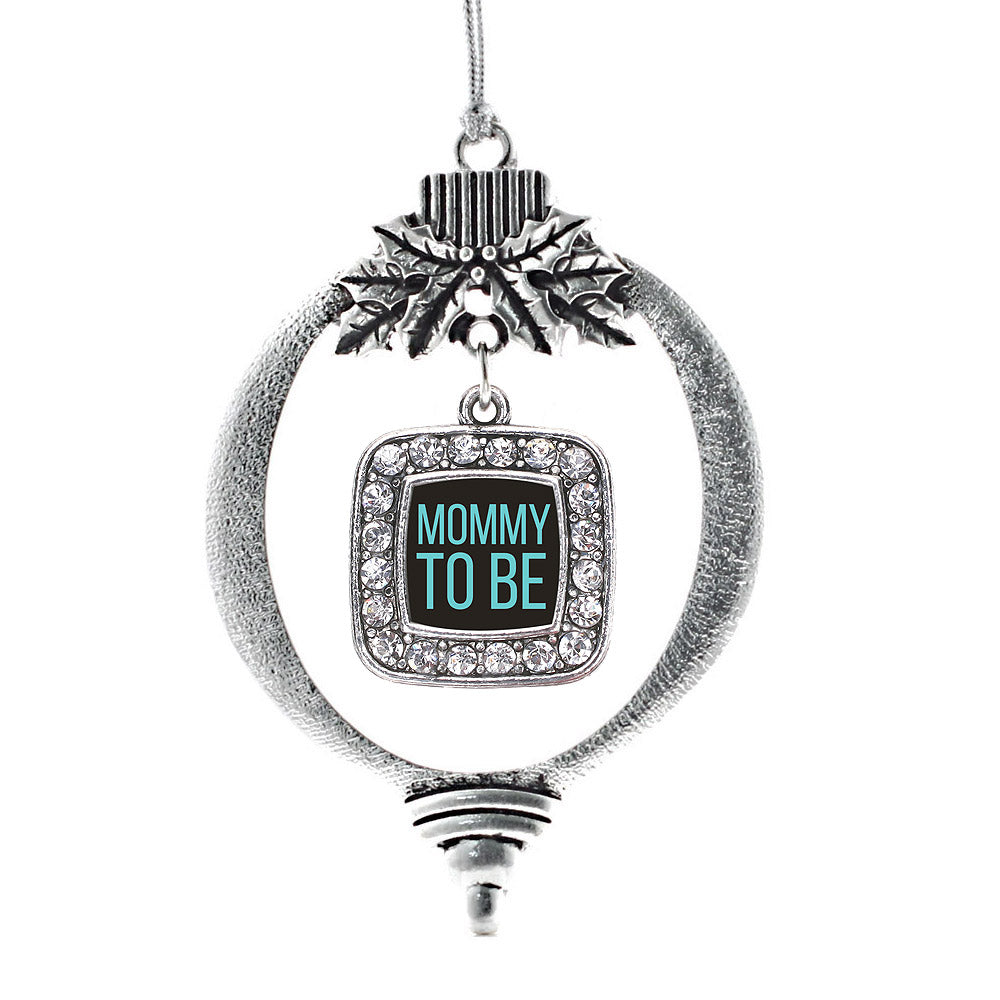 Silver Mommy To Be Blue Square Charm Holiday Ornament