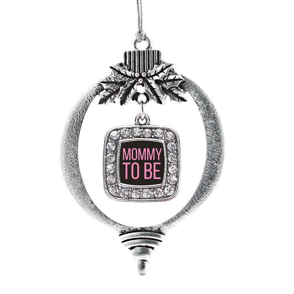 Silver Mommy To Be Pink Square Charm Holiday Ornament