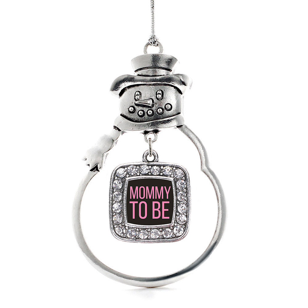 Silver Mommy To Be Pink Square Charm Snowman Ornament