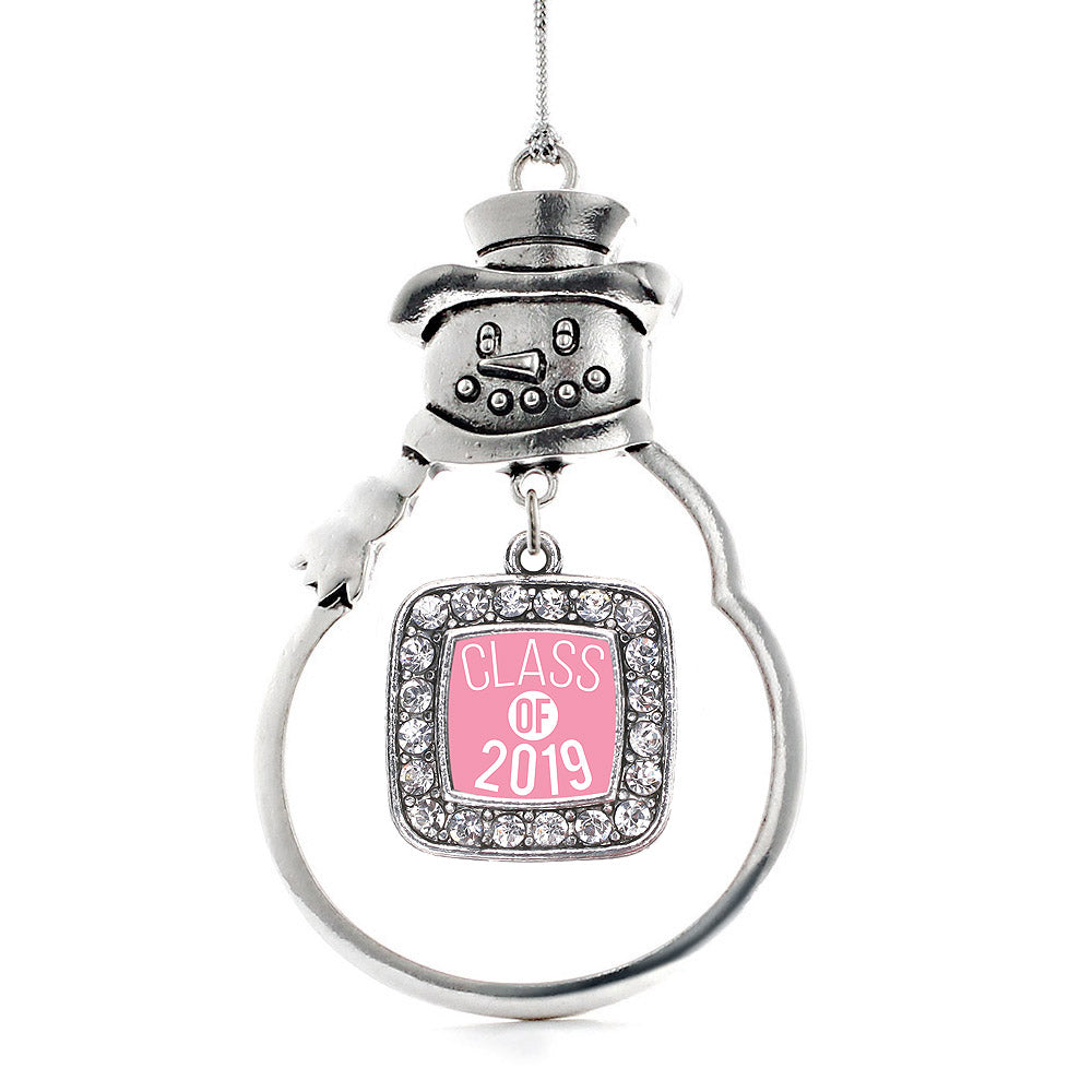 Silver Pink Class of 2019 Square Charm Snowman Ornament