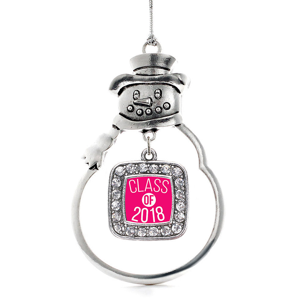 Silver Fuchsia Class of 2018 Square Charm Snowman Ornament