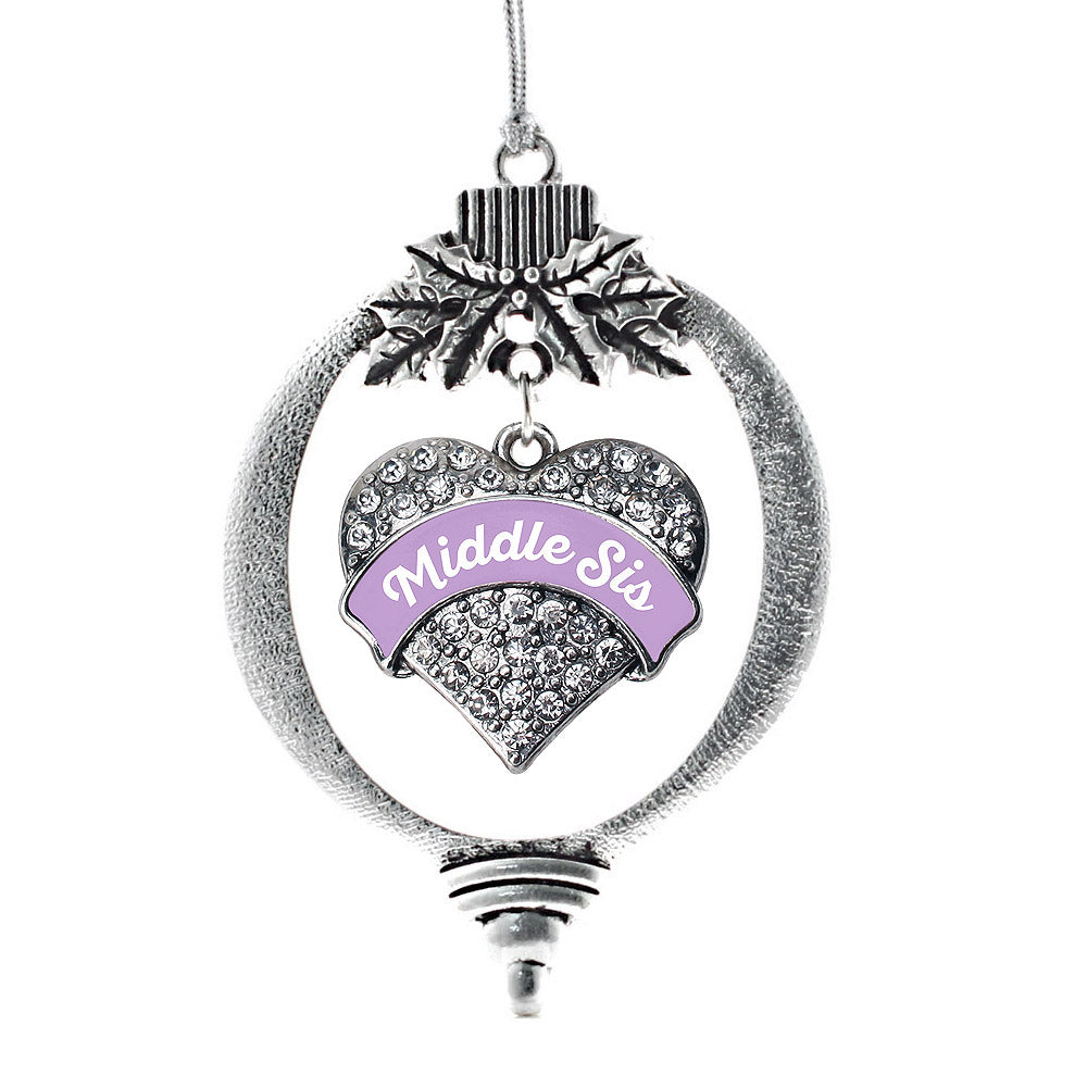Silver Lavender Middle Sister Pave Heart Charm Holiday Ornament