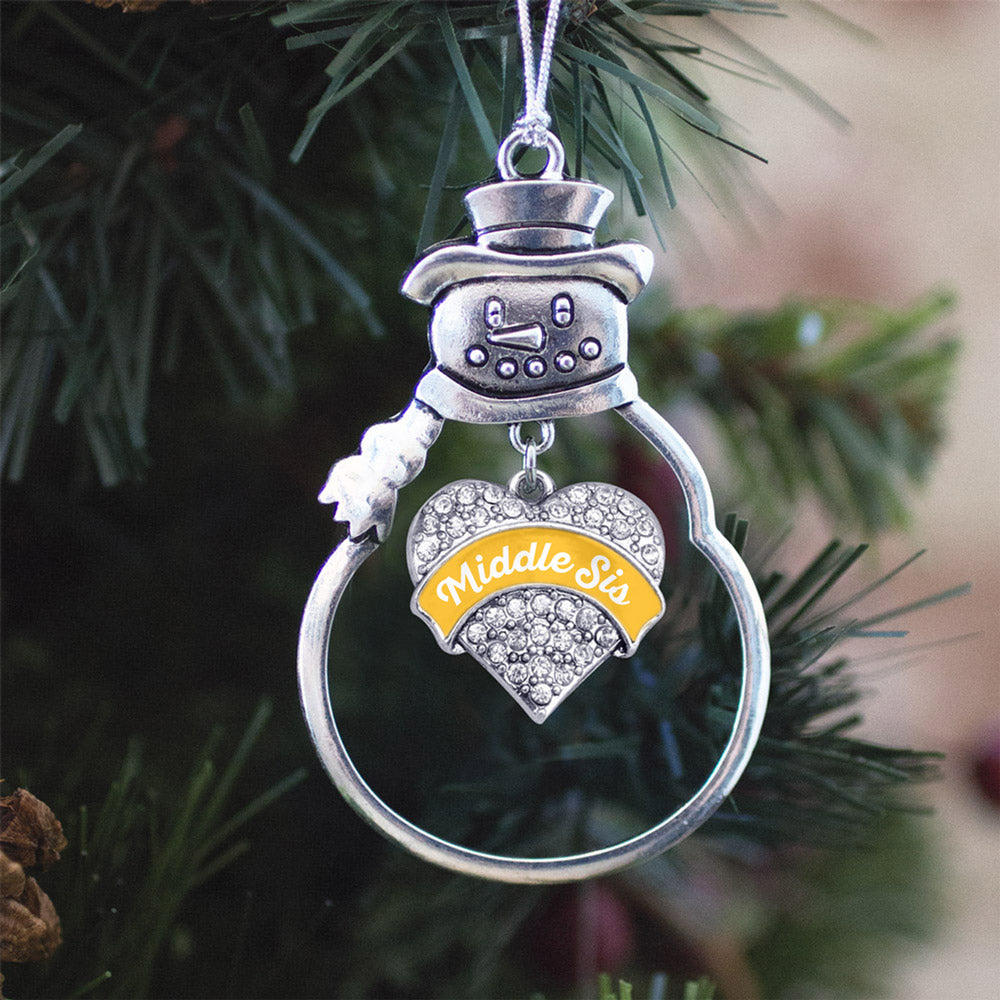 Silver Marigold Middle Sister Pave Heart Charm Snowman Ornament
