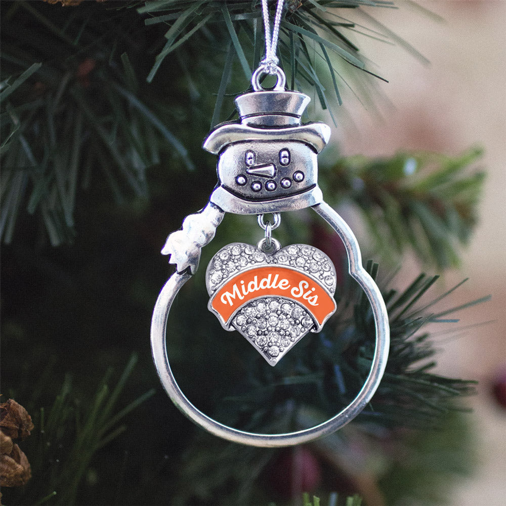 Silver Orange Middle Sister Pave Heart Charm Snowman Ornament