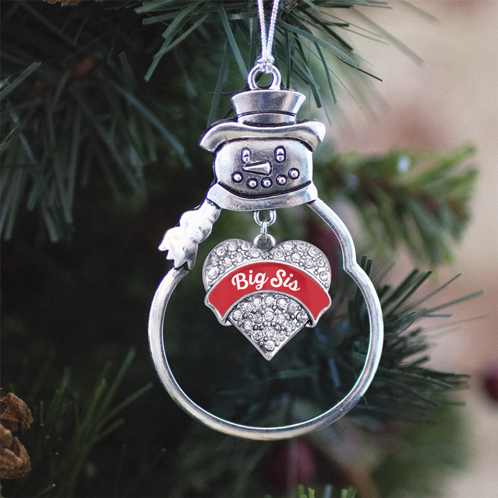 Silver Red Big Sis Pave Heart Charm Snowman Ornament