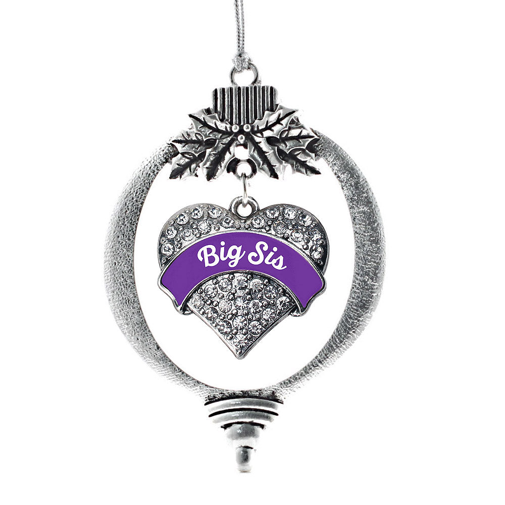 Silver Purple Big Sister Pave Heart Charm Holiday Ornament