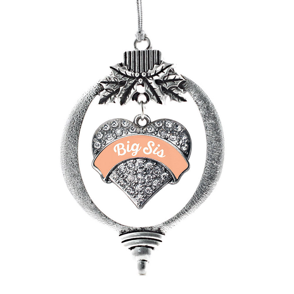 Silver Peach Big Sister Pave Heart Charm Holiday Ornament