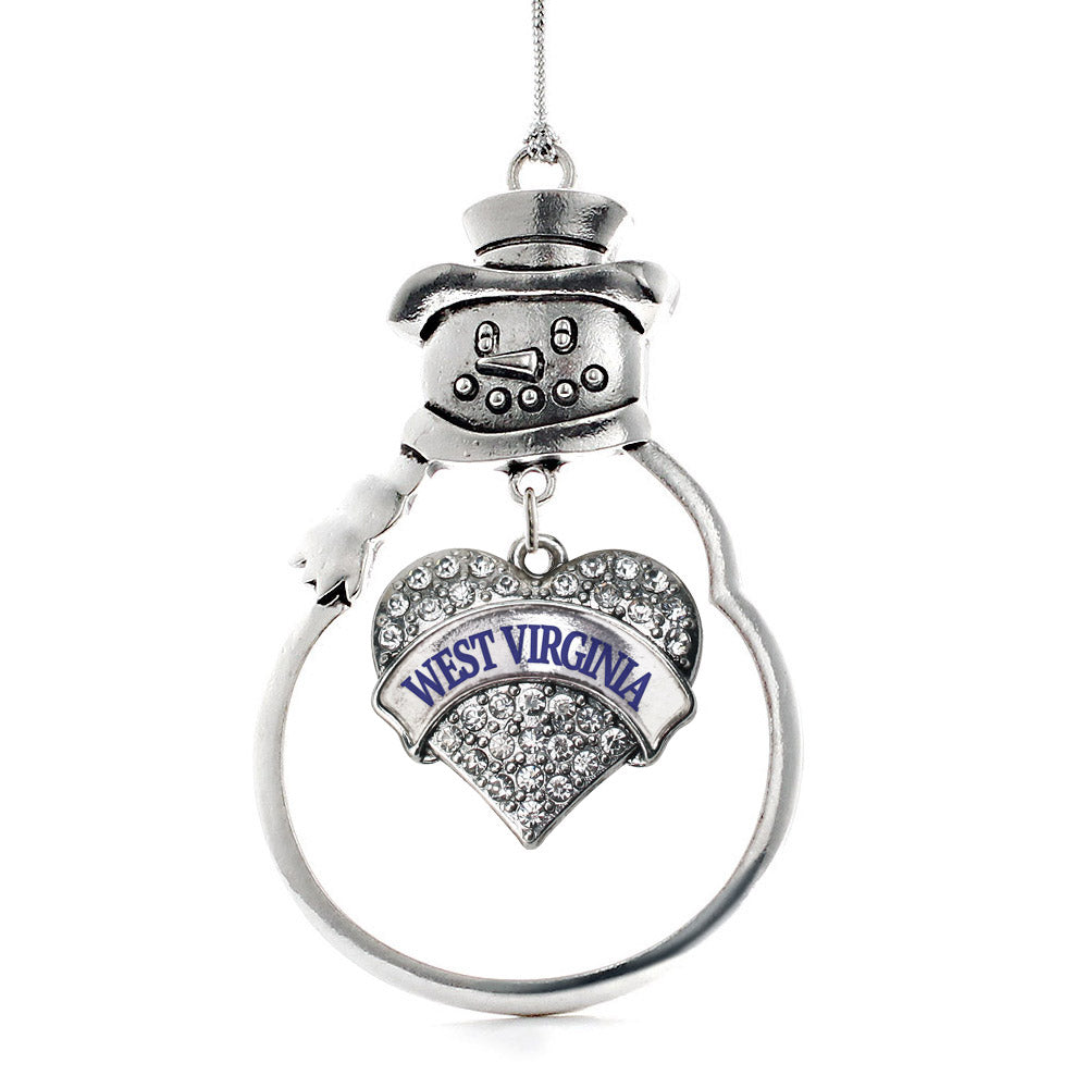Silver West Virginia Pave Heart Charm Snowman Ornament