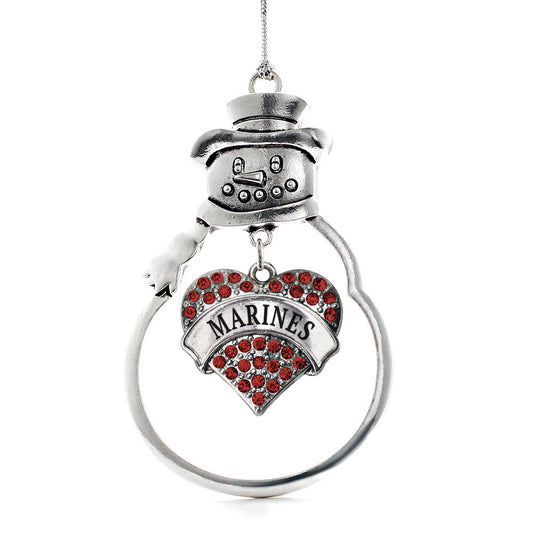 Silver Marines Red Pave Heart Charm Snowman Ornament