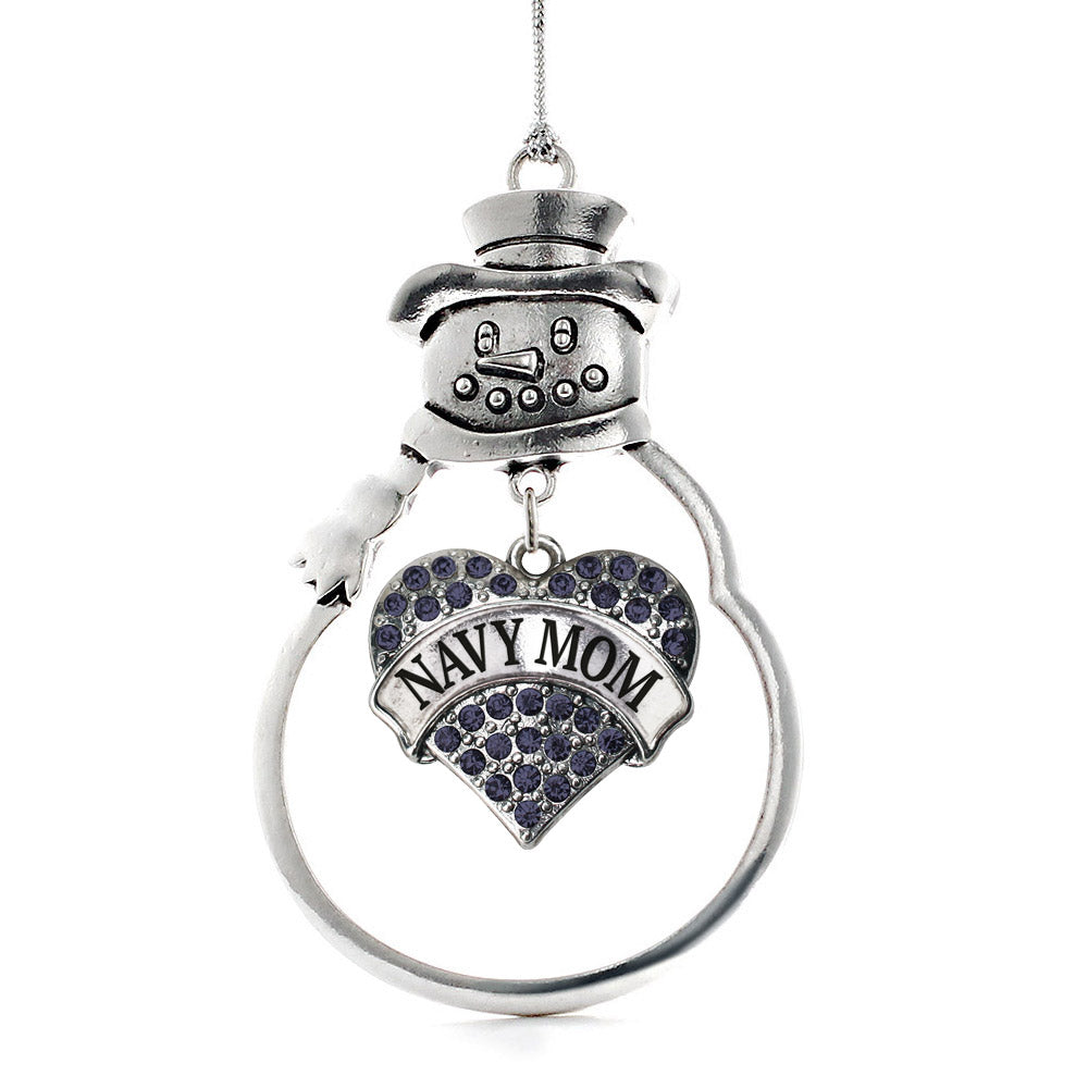 Silver Navy Mom Blue Pave Heart Charm Snowman Ornament