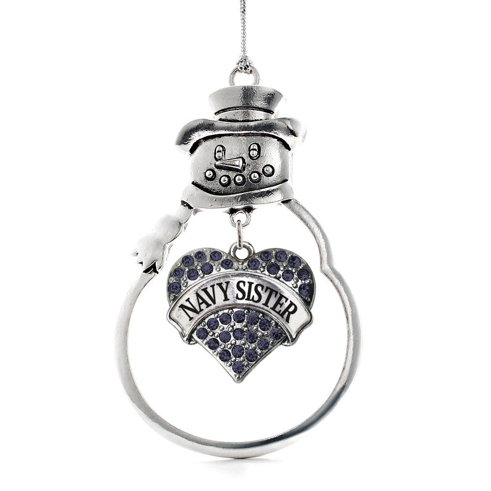 Silver Navy Sister Blue Pave Heart Charm Snowman Ornament