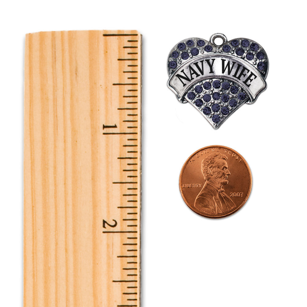 Silver Navy Wife Blue Pave Heart Charm Snowman Ornament