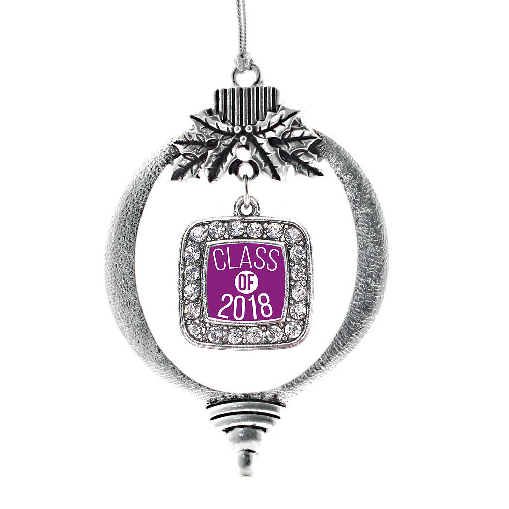 Silver Purple Class of 2018 Square Charm Holiday Ornament