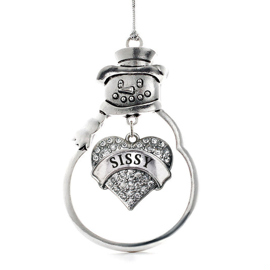 Silver Sissy Pave Heart Charm Snowman Ornament