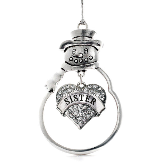 Silver Sister Pave Heart Charm Snowman Ornament