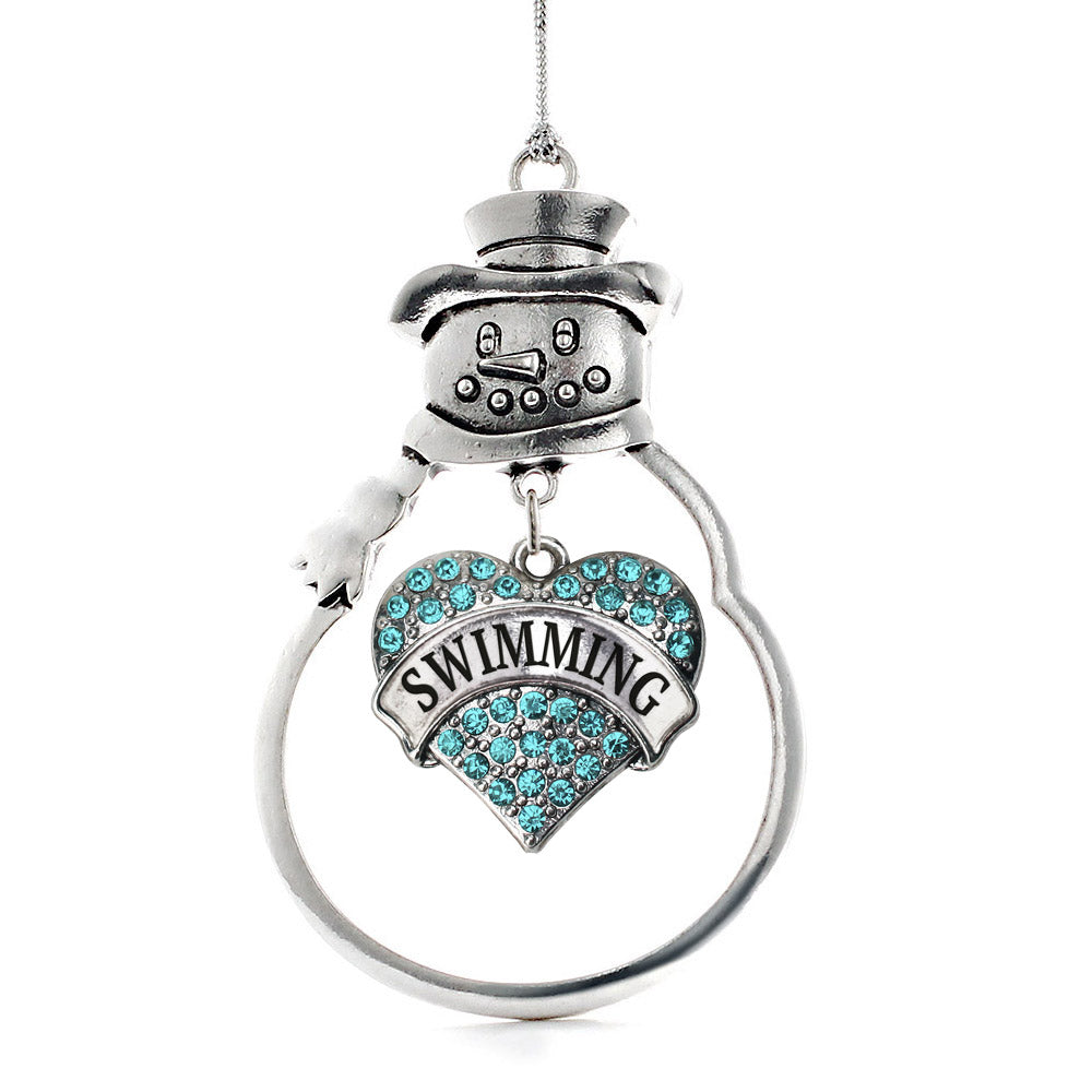 Silver Swimming Aqua Pave Heart Charm Snowman Ornament