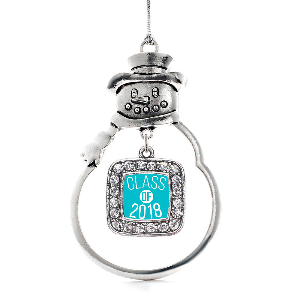 Silver Teal Class of 2018 Square Charm Snowman Ornament