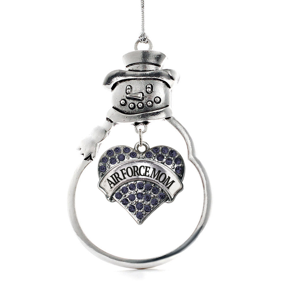 Silver Air Force Mom Blue Pave Heart Charm Snowman Ornament