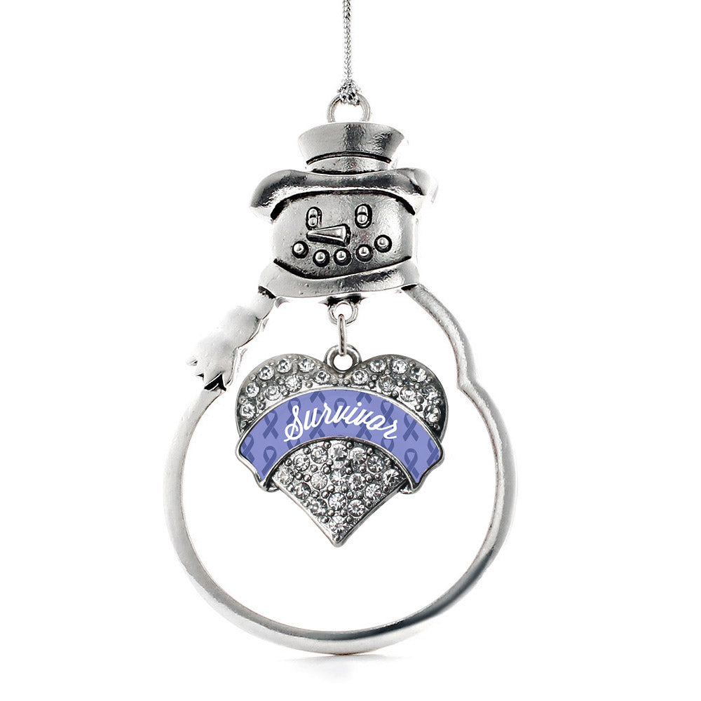 Silver Periwinkle Survivor Pave Heart Charm Snowman Ornament