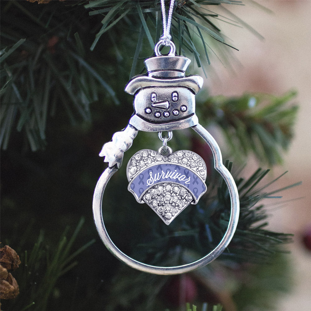 Silver Periwinkle Survivor Pave Heart Charm Snowman Ornament