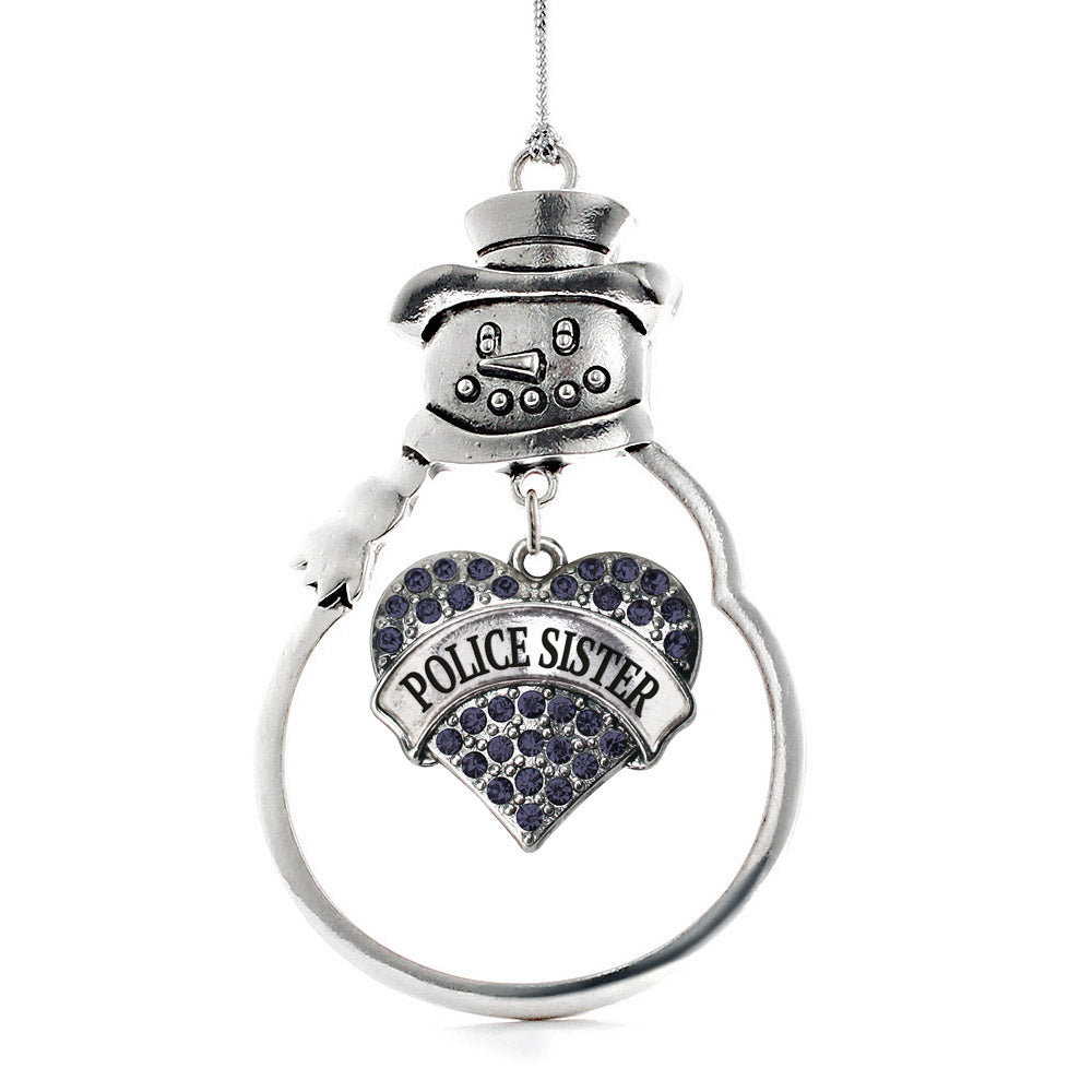 Silver Police Sister Blue Pave Heart Charm Snowman Ornament