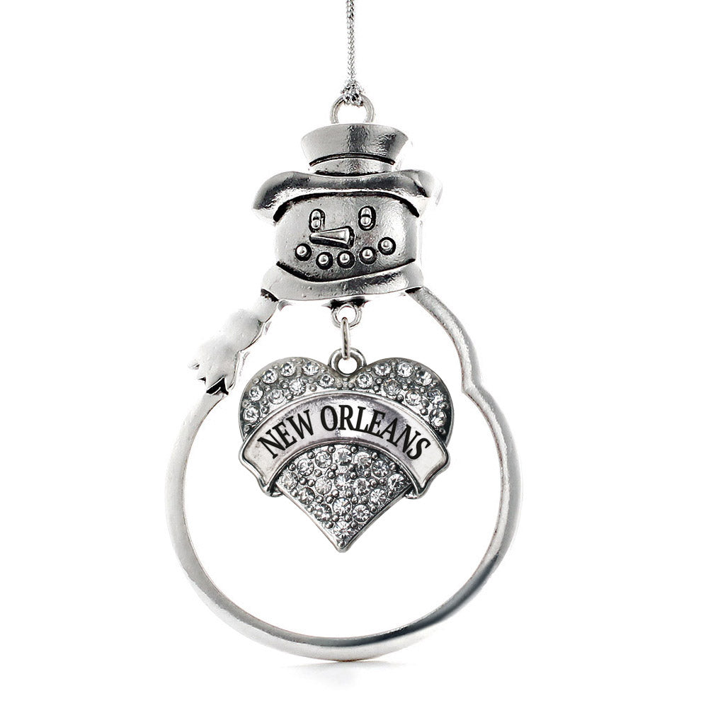 Silver New Orleans Pave Heart Charm Snowman Ornament