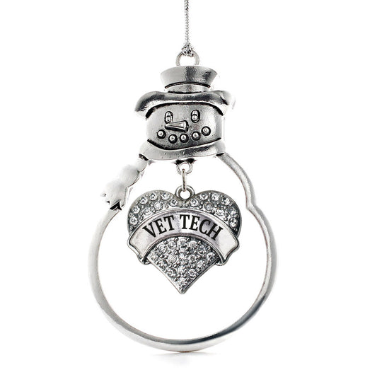 Silver Vet Tech Pave Heart Charm Snowman Ornament