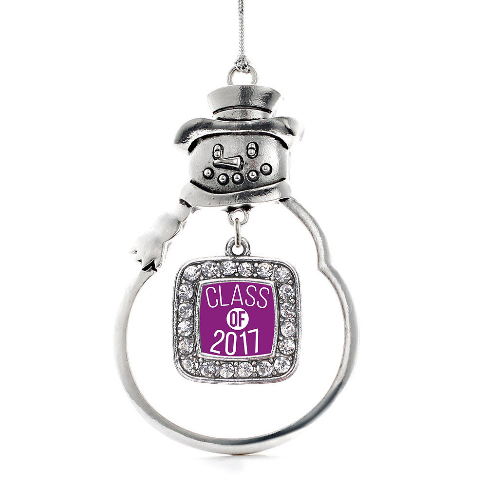 Silver Purple Class of 2017 Square Charm Snowman Ornament