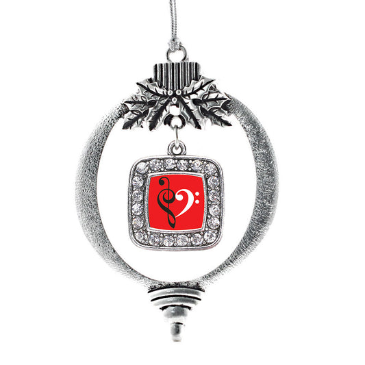 Silver Music Is Love Square Charm Holiday Ornament