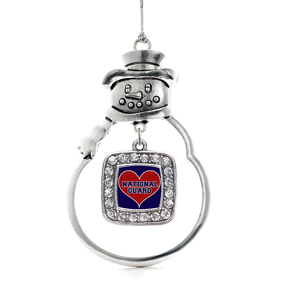 Silver National Guard Square Charm Snowman Ornament