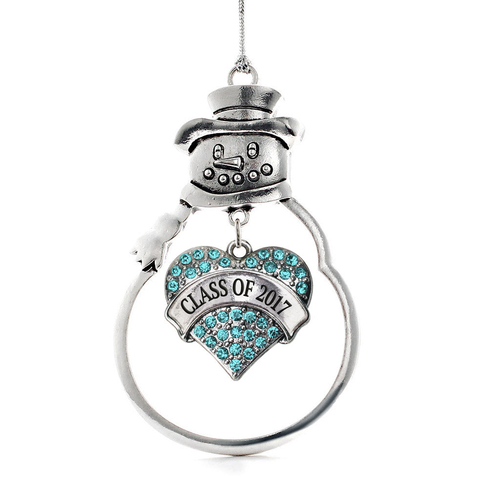 Silver Class of 2017 Aqua Aqua Pave Heart Charm Snowman Ornament