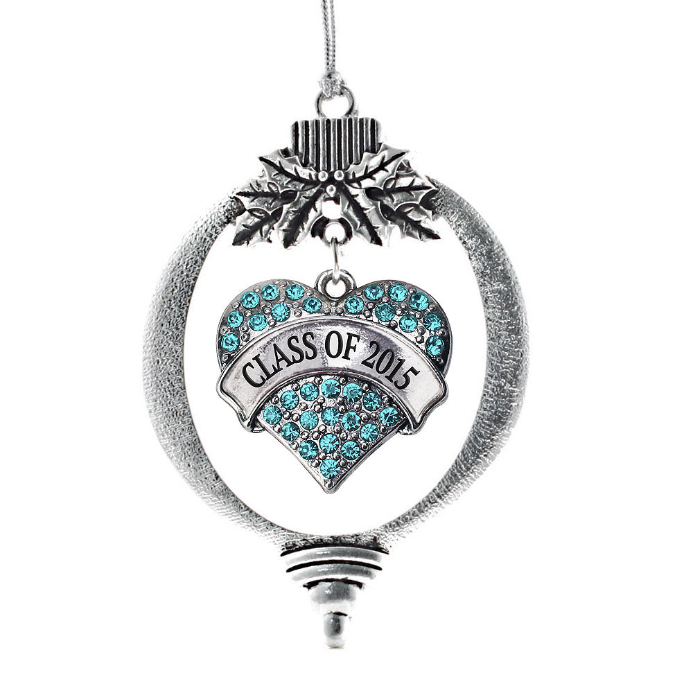 Silver Class of 2015 Aqua Aqua Pave Heart Charm Holiday Ornament