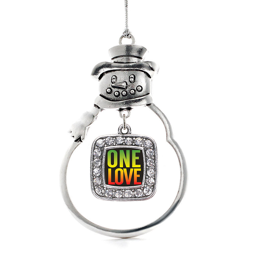 Silver One Love Square Charm Snowman Ornament