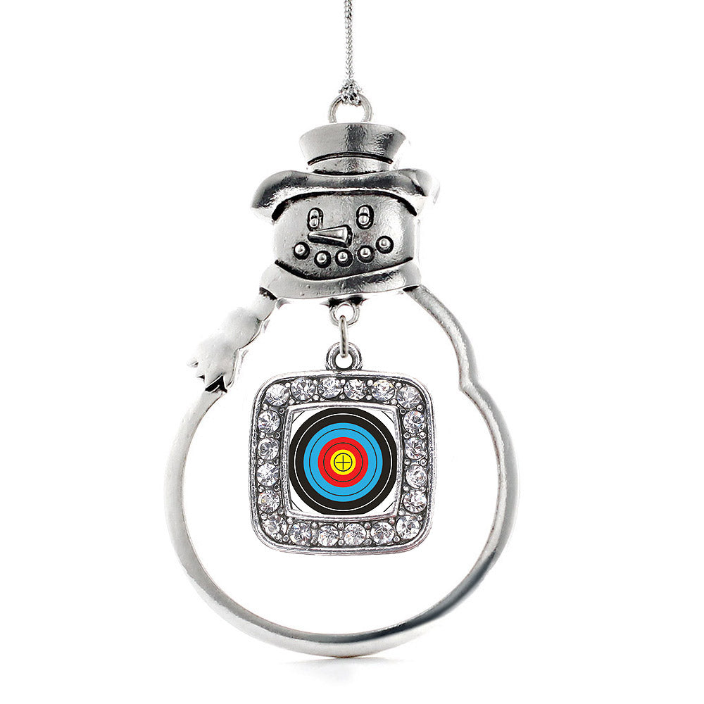 Silver Archery Bullseye Square Charm Snowman Ornament