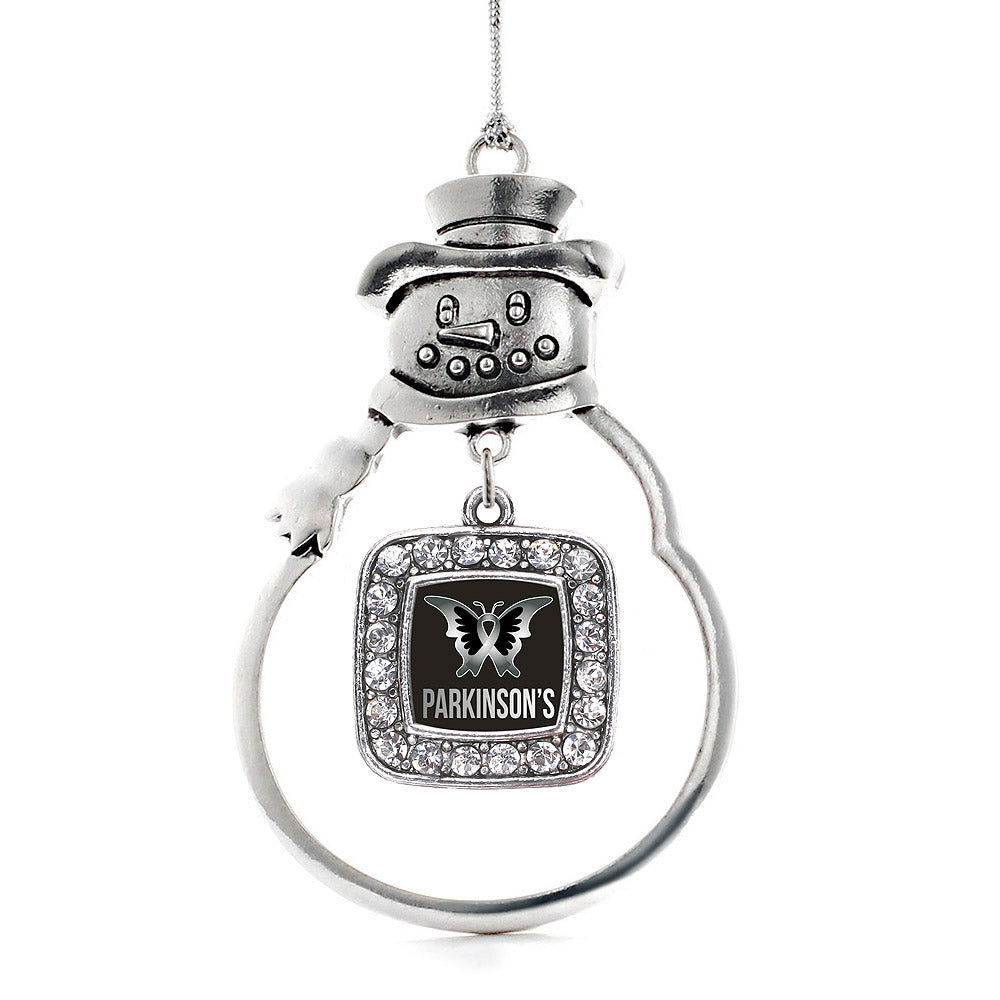 Silver Parkinson's Disease Support Square Charm Snowman Ornament