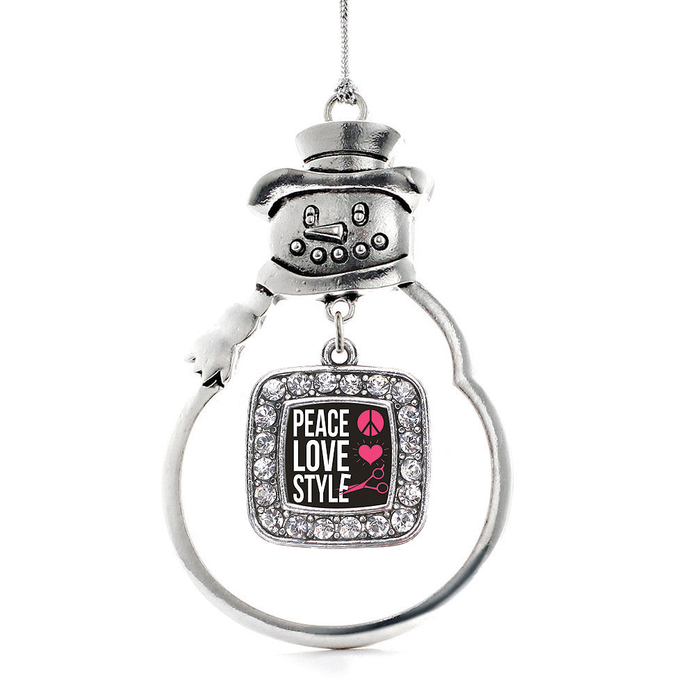 Silver Peace, Love, And Style Square Charm Snowman Ornament