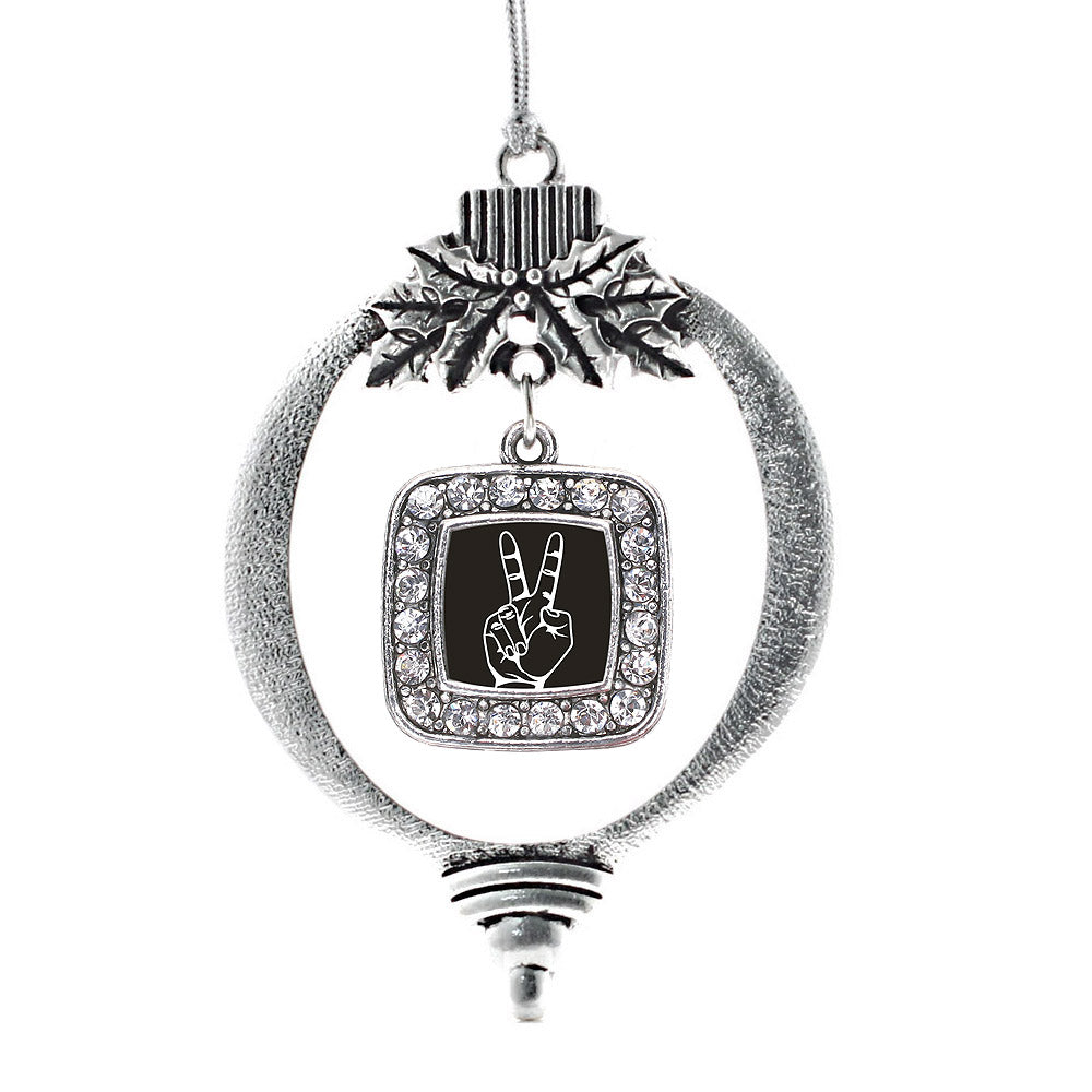 Silver Peace Sign Language Interpreter Square Charm Holiday Ornament